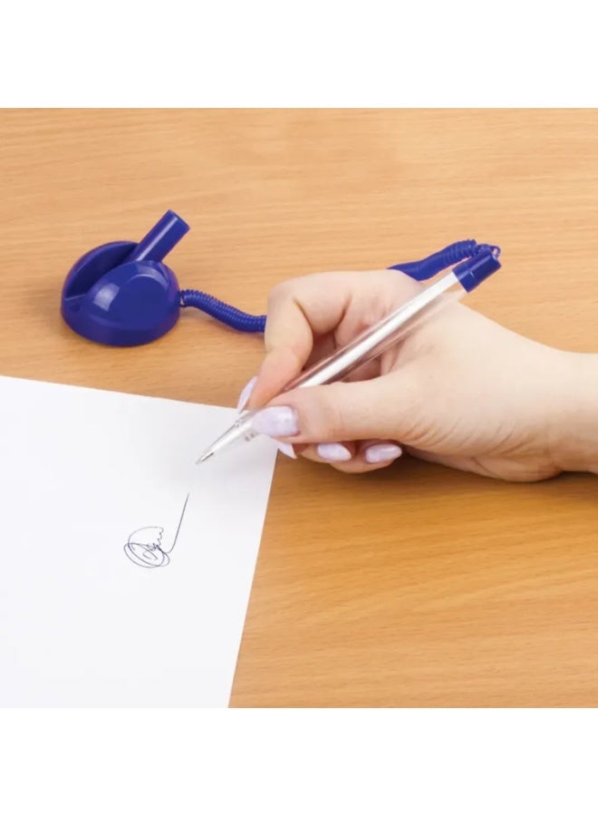 حامل قلم مكتبي بقاعدة، مع سلسلة حلزونية، قلم متصل بالقاعدة وقاعدة مبتسمة لاصقة لمستلزمات المكتب المنزلية، حامل اقلام مكتب، حبرازرق - Image 4